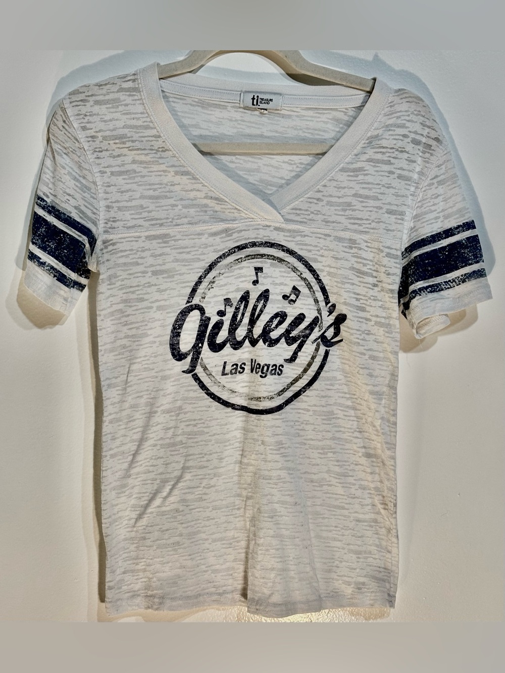 Gilley’s Las Vegas Burnout V Neck T Shirt Distressed Western Cowgirl